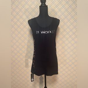 NWT It Works Black Silver Foil Tank Top